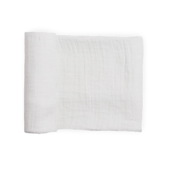 A white Little Unicorn Organic Cotton Muslin Swaddle Blanket is folded flat against a plain white background.