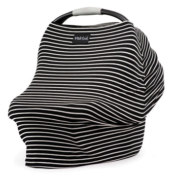 The Milk Snob Cover Modern Stripe is a chic black and white striped baby car seat cover with a handy top handle for multiple uses.