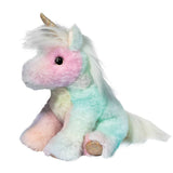 Kylie Rainbow Unicorn Mini: fluffy pastel tie dye unicorn stuffed animal with white mane & tail and gold horn & feet.