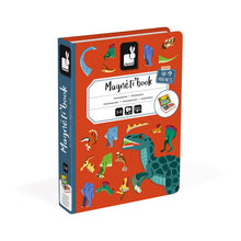 Load image into Gallery viewer, Janod Juratoys Magnetic Book, Dinosaurs: educational fun with dinosaur illustrations for ages 3-8, red cover.