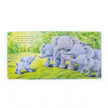 Load image into Gallery viewer, The Jellycat book Elephants Cant Fly features an illustration of elephants in grass and text on the left page.