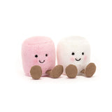 Jellycat Amusuables Pink and White Marshmallows: two smiling plush marshmallows, one pink, one white, sitting side by side.