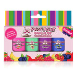 Piggy Paints Gift Set Scented Fruit Fairy includes four colorful, hypoallergenic nail polishes with fruit illustrations. Made in the USA.