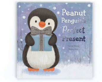 The Jellycat Peanut Penguin's Perfect Present Book is a heartwarming Christmas story featuring a penguin with a blue gift.
