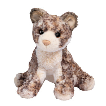 Lacie Leopard Mini: fluffy brown & orange leopard stuffed animal with cream belly & mouth and pink nose.