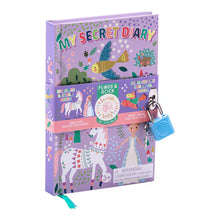 Load image into Gallery viewer, Floss and Rocks Scented Secret Diary, Fairy Tale: Purple diary for ages 3+ with animal illustrations, lock, watermelon scent & sticker sheet.