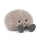 Meet Jellycat’s Amuseables Pebble: a plush, gray rock with soft dark gray feet and a friendly smile. Your cuddly companion!.