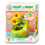 Paint & Grow, Banana: box with photo of planter, flowers, & hand with brush. Bright Stripes logo, text "Paint & Grow Ceramic Planter + Seeds!"