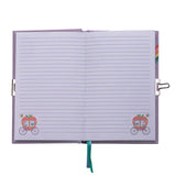 Floss and Rock Scented Secret Diary: open with lined pages, small carriage illustrations, and a playful watermelon Scratch & Sniff feature.