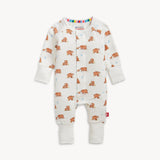 Magnetic, Coverall Wildly Loved: white long sleeve coverall pajamas with brown bear pattern & magnetic closure; made of TENCEL modal.