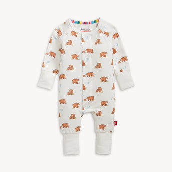 Magnetic, Coverall Wildly Loved: white long sleeve coverall pajamas with brown bear pattern & magnetic closure; made of TENCEL modal.