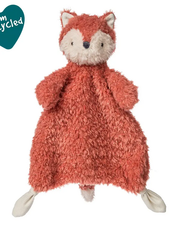 Mary Meyer Again Friends Fox Lovey: a plush fox comforter with textured orange body and cream accents, made from recycled plastics.
