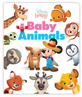 Disney Baby: Baby Animals, an illustrated board book by Random House, features charming Disney characters like one in blue overalls and a hat.