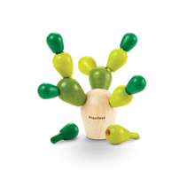 Load image into Gallery viewer, PlanToys Balancing Cactus Mini, sustainably made, includes green pegs in varying shades, with some attached and one beside it.