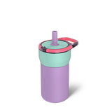 Brumate Leap 12oz Stardust: pastel kids' tumbler with handle, mint lid, pink rim & leakproof straw.