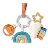 Itzy Ritzy Teething Activity Ring, Rainbow: plush cloud, star, teether & ribbons—perfect stroller toy for sensory play.