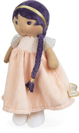 Tendresse, Iris K Doll Large, a plush princess doll with dark purple hair in a side braid, wearing a peach-colored dress.