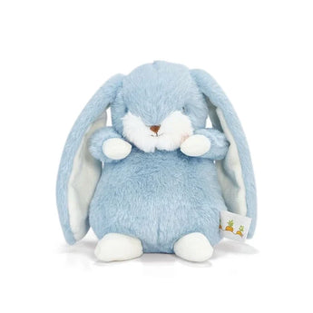 Nibbles Bunny, Maui Blue: fluffy blue bunny stuffed animal with long ears and white mouth & paws.