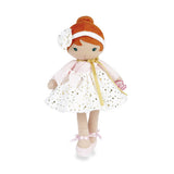 Tendresse, Valentine K Doll Large: 12-inch plush ballerina with red hair, pink cardigan, star-patterned white skirt, and pink slippers.