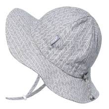 Load image into Gallery viewer, Jan and Juls Sun Hat, Grey Herringbone provides sun protection with an adjustable strap for a perfect Gro-With-Me® fit.