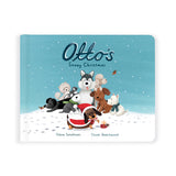 Illustrated dogs & a cat in snow under "Jellycat, Ottos Snowy Christmas Book," a perfect toddler gift hardcover from Jellycat.