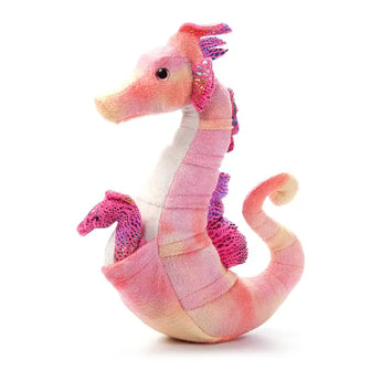 Wild Onez Seahorse & Baby: pink tie dye seahorse stuffed animal with glitter details & dark pink glitter baby seahorse stuffed animal.