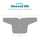 Gray Silhouette of Bumkins Sleeved Bib with dimensions—width: 31 in (79 cm), height: 13 in (33 cm), bottom width: 14 in (36 cm).