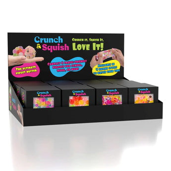Showcase Crunch & Squish Candy fidget busters: fun, crunchy sensory toys in colorful display box and candy-themed packaging.