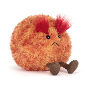 Jellycat Amuseables Planet Mars plush toy features sad eyes, brown legs, and a round, fluffy body on a white background.