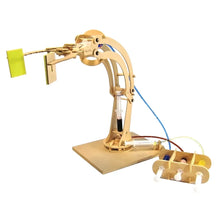 Load image into Gallery viewer, The Make A Robotic Arm Kit by Copernicus Toys offers hands-on learning with a hydraulic arm and yellow gripper on a square base.
