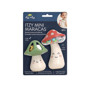 Itzy Ritzy's Itzy Mini Maracas are cute mushroom-shaped baby toys that inspire rhythm—just right for little hands!.