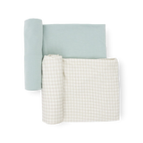 Little Unicorn's Stretch Knit Swaddle Blanket 2 Pack in Frost Green is perfect for softly wrapping your infant.