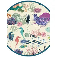 Load image into Gallery viewer, Circular illustration of sea life—perfect for Emerson and Friends’ Coral Reef Sundress.

