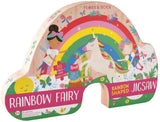 The Floss and Rock 80 Piece Puzzle, Rainbow Fairy, features a rainbow shape with fairies and unicorns. Ideal for hand/eye coordination.