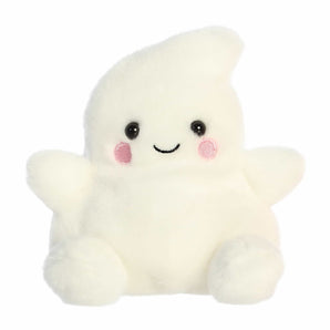 Aurora Palm Pals - Trick Ghost: a plush white ghost toy with pink cheeks, black eyes, and a smile, sitting upright.