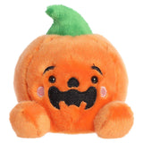 Aurora Palm Pals- Jackson O' Lantern: plush pumpkin toy with green stem, smiling face, black mouth, and pink cheeks.