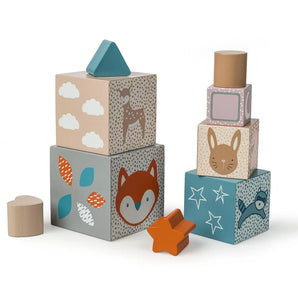 Mary Meyer Leika Nesting & Stacking Wood Blocks feature animal, star, leaf & cloud designs for creative play and fun learning.