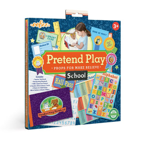 Eeboo Pretend Play, School set: colorful letters, numbers & props for creative adventures. Perfect for ages 3+.