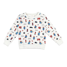 Load image into Gallery viewer, Lovedbabys Organic Sweatshirt, London Paddington for kids features cartoon icons and UK landmarks on white organic cotton.
