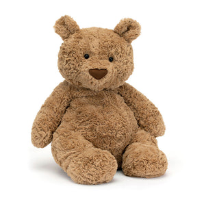 The Jellycat Bartholomew Bear Huge is a plush teddy with round ears and a friendly face, perfect for snuggly bedtime hugs.