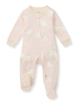 Burt's Bees Baby Organic Cotton Sleep & Play, Ranunculus: modern pink cloud print, zipper front, bee detail, long sleeves, cream cuffs.