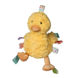 Mary Meyer Taggies Soft Toy, Dunkin Duck: yellow textured fabric, ribbons, soft fur, corduroy beak/feet/legs for sensory fun.