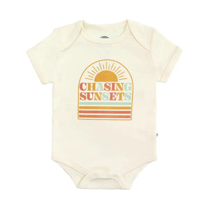 Emerson and Friends Luxury Bodysuit, Chasing Sunsets: organic cotton, sun & stripes design—gentle baby summer wear.