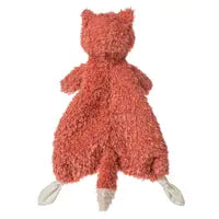 Cuddly Again Friends Fox Lovey by Mary Meyer: a flat, fuzzy fox toy with white paws and tail tip, made from recycled plastics.
