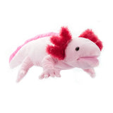 Puppetz Axolotl: pink axolotl stuffed animal puppet with dark pink feather detail on the ears.