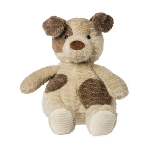 The Mary Meyer Durango Hound plush has beige fur, brown patches, floppy ears, and sits upright—perfect for cuddles.