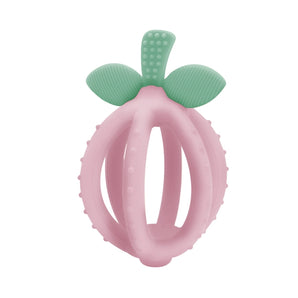 Itzy Ritzy’s Teething Ball in Pink Lemonade is a cute, textured silicone teether perfect for soothing your baby’s gums.
