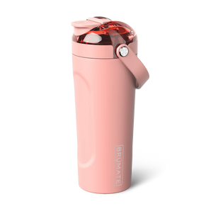 MultiShaker 25oz, Guava: pink shaker bottle with lid & handle and silver Brumate logo.