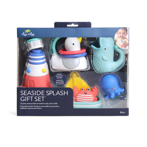 Itzy Ritzy's Seaside Splash Gift Set is a nautical bath set with lighthouse, boat, whale, crab & octopus for ages 6 months+.