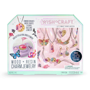 Bright Stripes Wood Resin Charm Jewelry kit: 20 colorful necklaces with glitter, nature designs & dried flower charms.